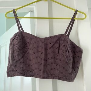 100% cotton spaghetti strap embroidered floral cut out crop top
